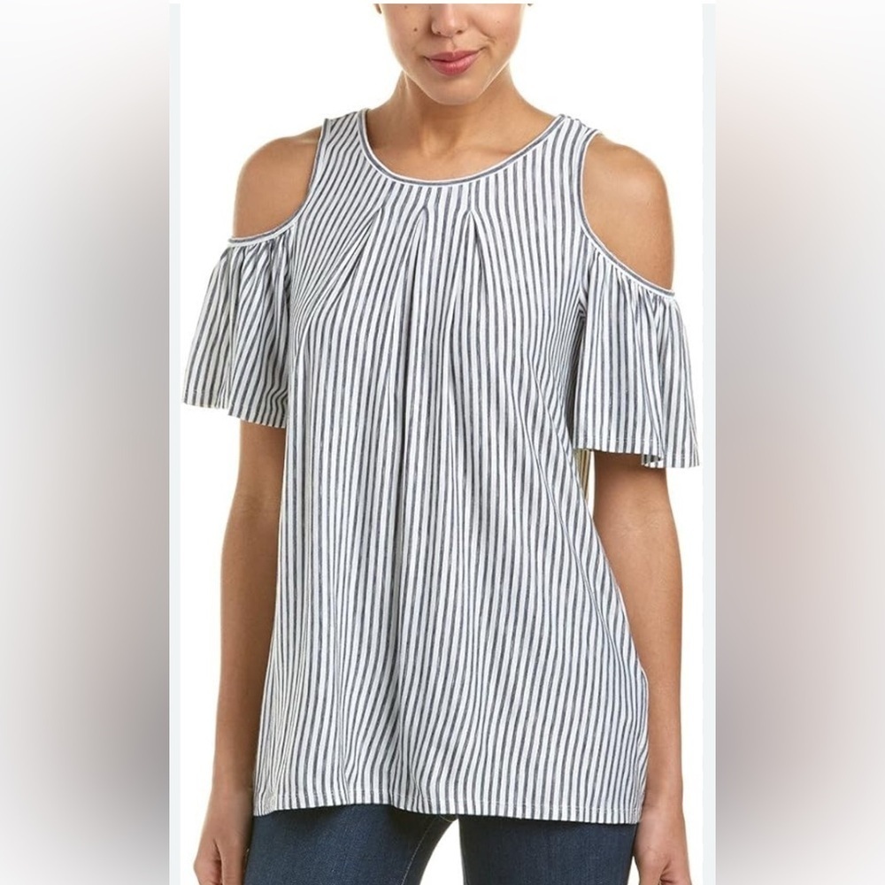 Max Studio Black and Cream Striped Top size M